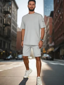 Komplety Dresowe Męskie>Dstreet Komplet męski basic szary AX0797