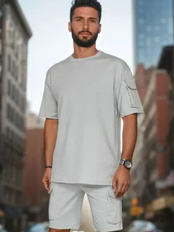 Komplety Dresowe Męskie>Dstreet Komplet męski basic szary AX0797