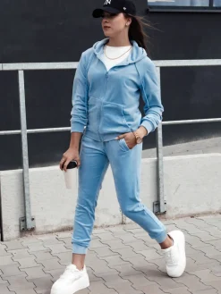 Komplety Dresowe Damskie>Dstreet Komplet rozpinany damski welurowy VELCOMFY błękitny AY1078