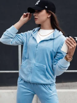 Komplety Dresowe Damskie>Dstreet Komplet rozpinany damski welurowy VELCOMFY błękitny AY1078