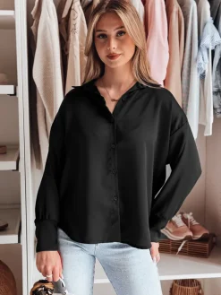 Koszule Damskie>Dstreet Koszula damska one size oversize SATINIA czarna DY0450