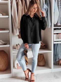 Koszule Damskie>Dstreet Koszula damska one size oversize SATINIA czarna DY0450