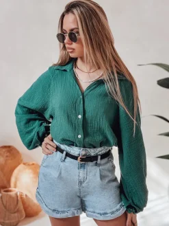 Koszule Damskie>Dstreet Koszula damska oversize muślinowa MUSLINEA zielona DY0474