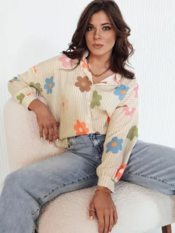 Koszule Damskie>Dstreet Koszula damska oversize PLANTINA beżowa DY0401