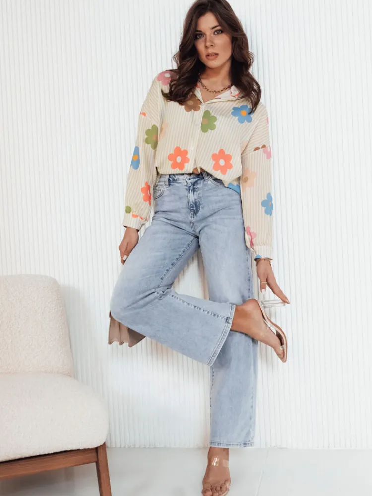 Koszule Damskie>Dstreet Koszula damska oversize PLANTINA beżowa DY0401