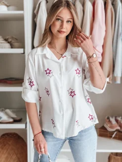 Koszule Damskie>Dstreet Koszula damska oversize w gwiazdki ASTROWIA biała DY0452