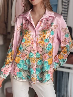 Koszule Damskie|Wyjątkowe Okazje>Dstreet Koszula damska oversize w kwiaty BLOSSIVA różowa DY0465