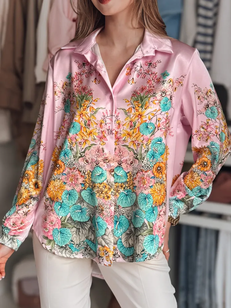 Koszule Damskie|Wyjątkowe Okazje>Dstreet Koszula damska oversize w kwiaty BLOSSIVA różowa DY0465