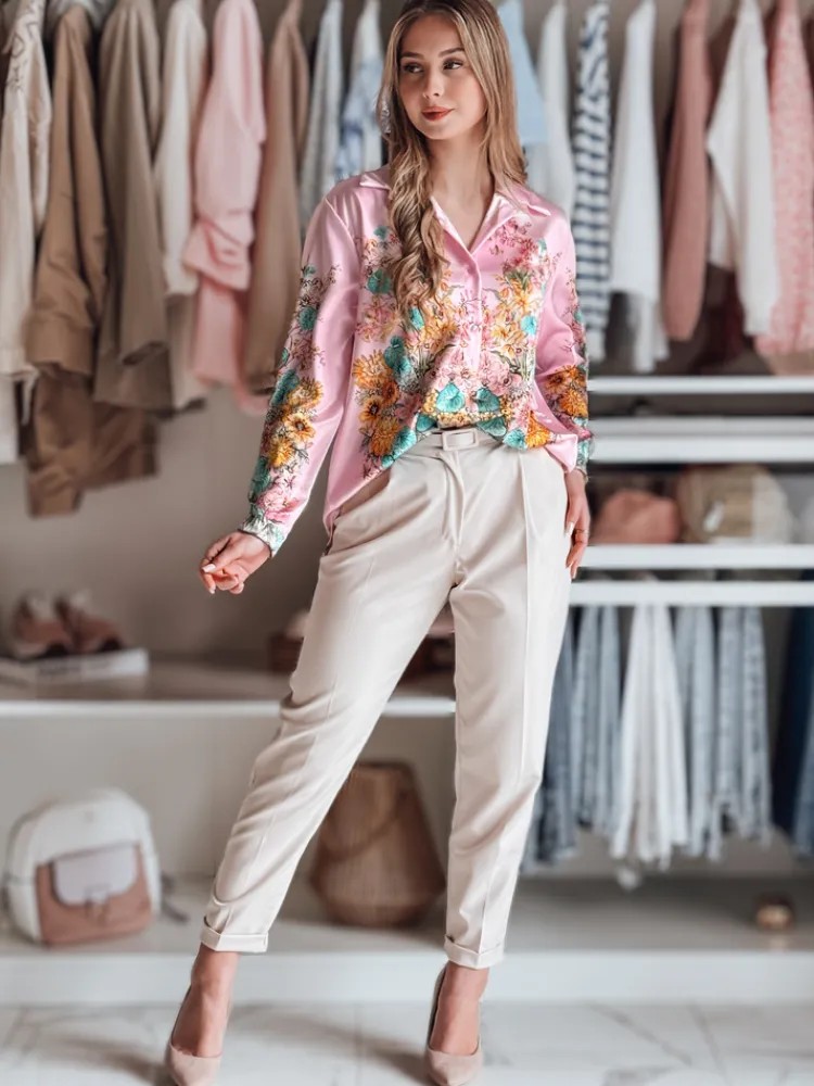 Koszule Damskie|Wyjątkowe Okazje>Dstreet Koszula damska oversize w kwiaty BLOSSIVA różowa DY0465