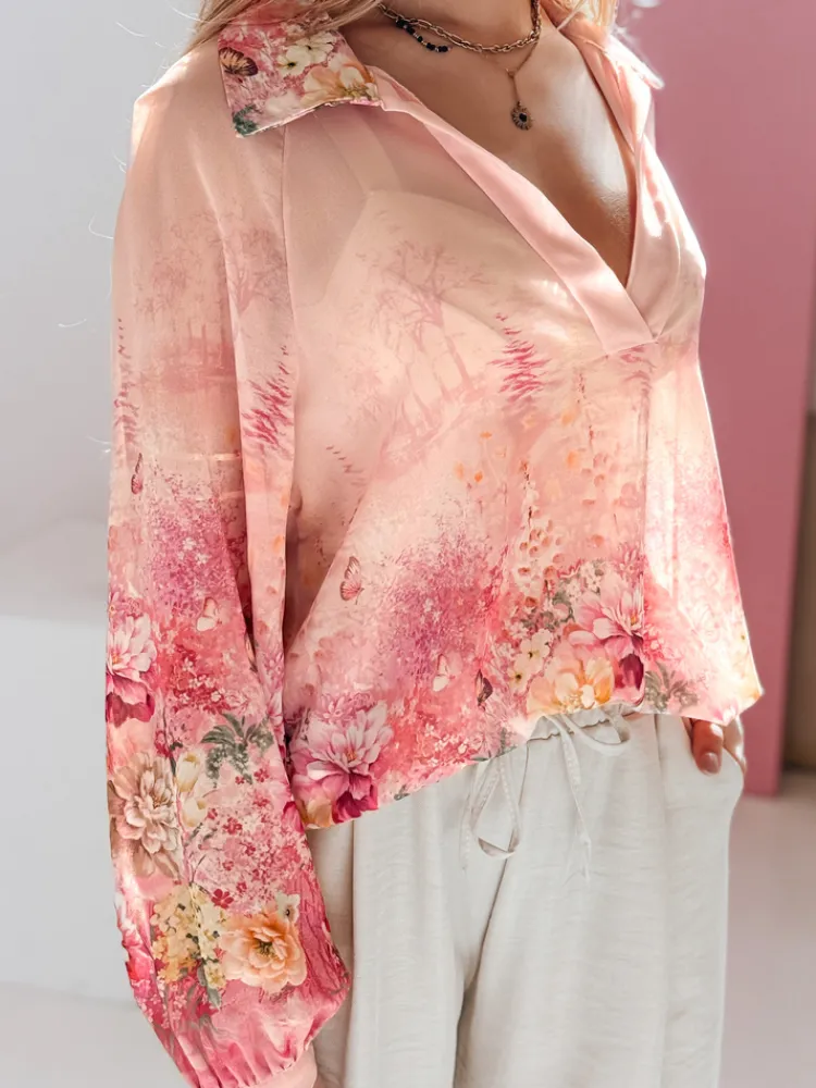 Koszule Damskie|Wyjątkowe Okazje>Dstreet Koszula damska oversize w kwiaty KWIACYNTA różowa DY0470