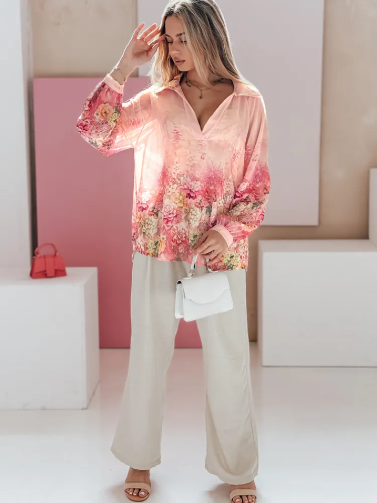 Koszule Damskie|Wyjątkowe Okazje>Dstreet Koszula damska oversize w kwiaty KWIACYNTA różowa DY0470