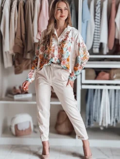 Koszule Damskie|Wyjątkowe Okazje>Dstreet Koszula damska oversize w kwiaty BLOSSIVA jasnobeżowa DY0464