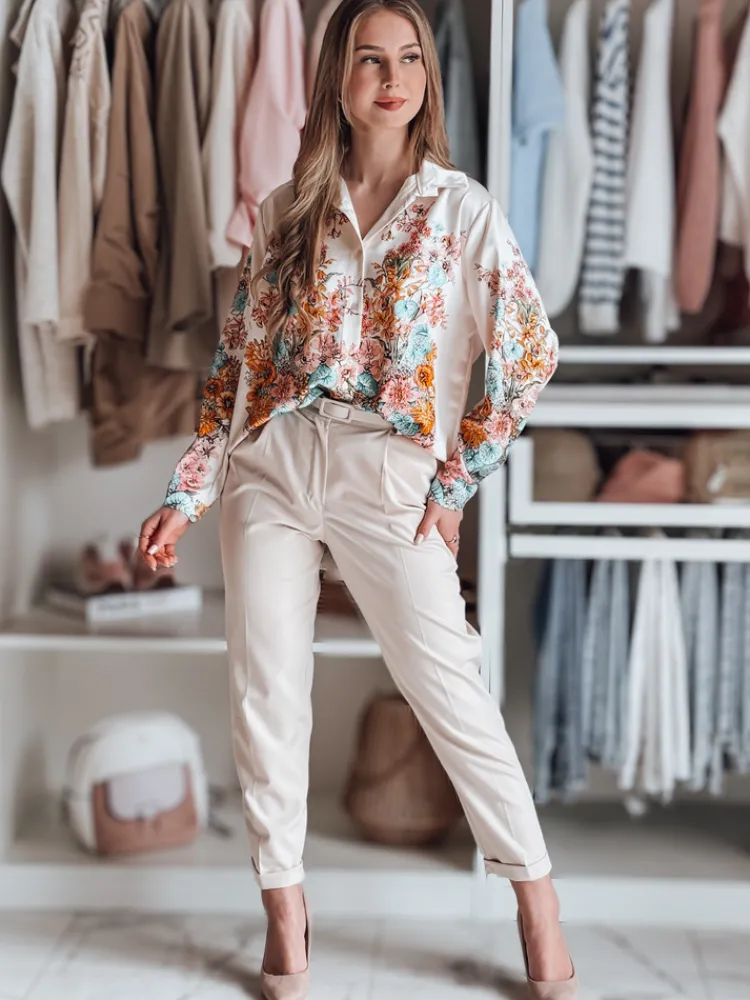 Koszule Damskie|Wyjątkowe Okazje>Dstreet Koszula damska oversize w kwiaty BLOSSIVA jasnobeżowa DY0464