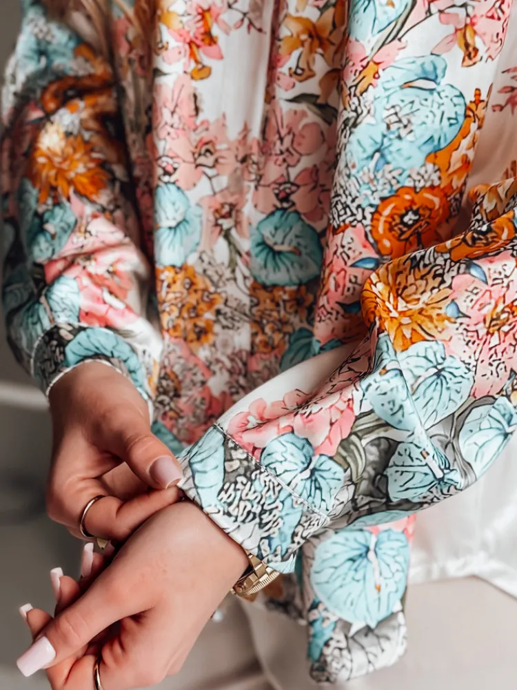 Koszule Damskie|Wyjątkowe Okazje>Dstreet Koszula damska oversize w kwiaty BLOSSIVA jasnobeżowa DY0464