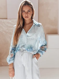 Koszule Damskie|Wyjątkowe Okazje>Dstreet Koszula damska oversize w kwiaty KWIACYNTA niebieska DY0472