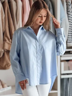 Koszule Damskie>Dstreet Koszula damska oversize z dłuższym tyłem BLUOSIZE błękitna DY0458