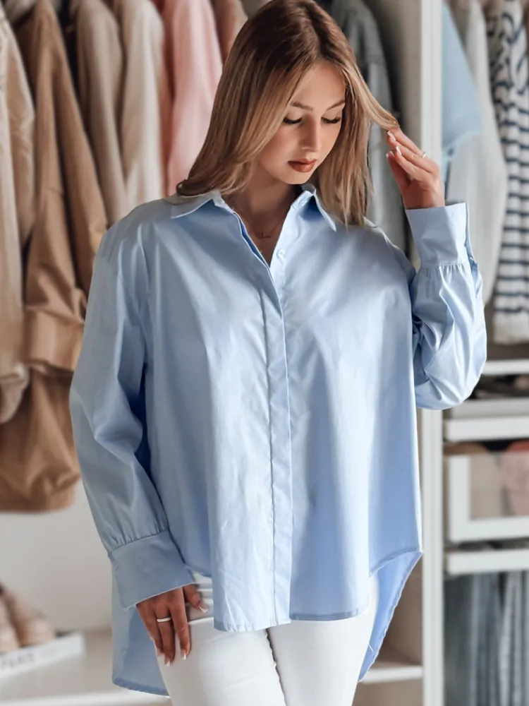Koszule Damskie>Dstreet Koszula damska oversize z dłuższym tyłem BLUOSIZE błękitna DY0458