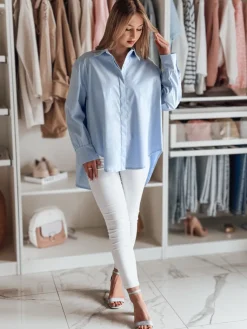 Koszule Damskie>Dstreet Koszula damska oversize z dłuższym tyłem BLUOSIZE błękitna DY0458