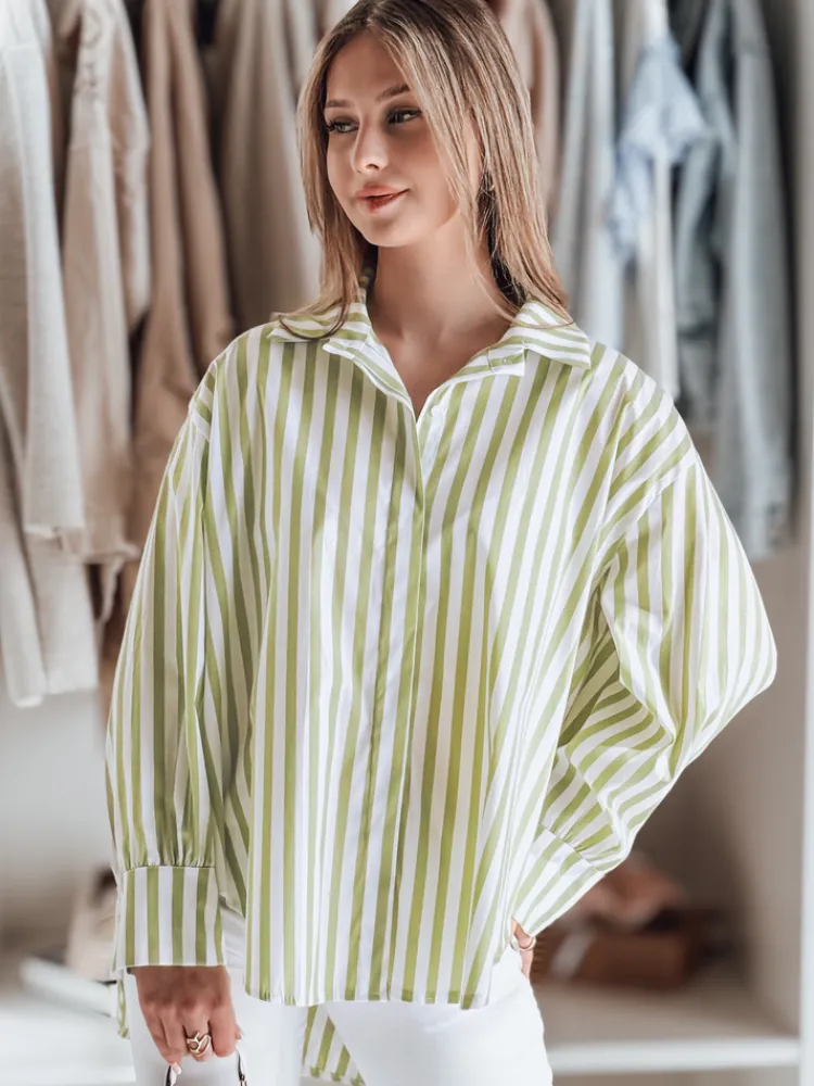 Koszule Damskie>Dstreet Koszula damska oversize z dłuższym tyłem SAMONE w zielono-białe paski DY0460
