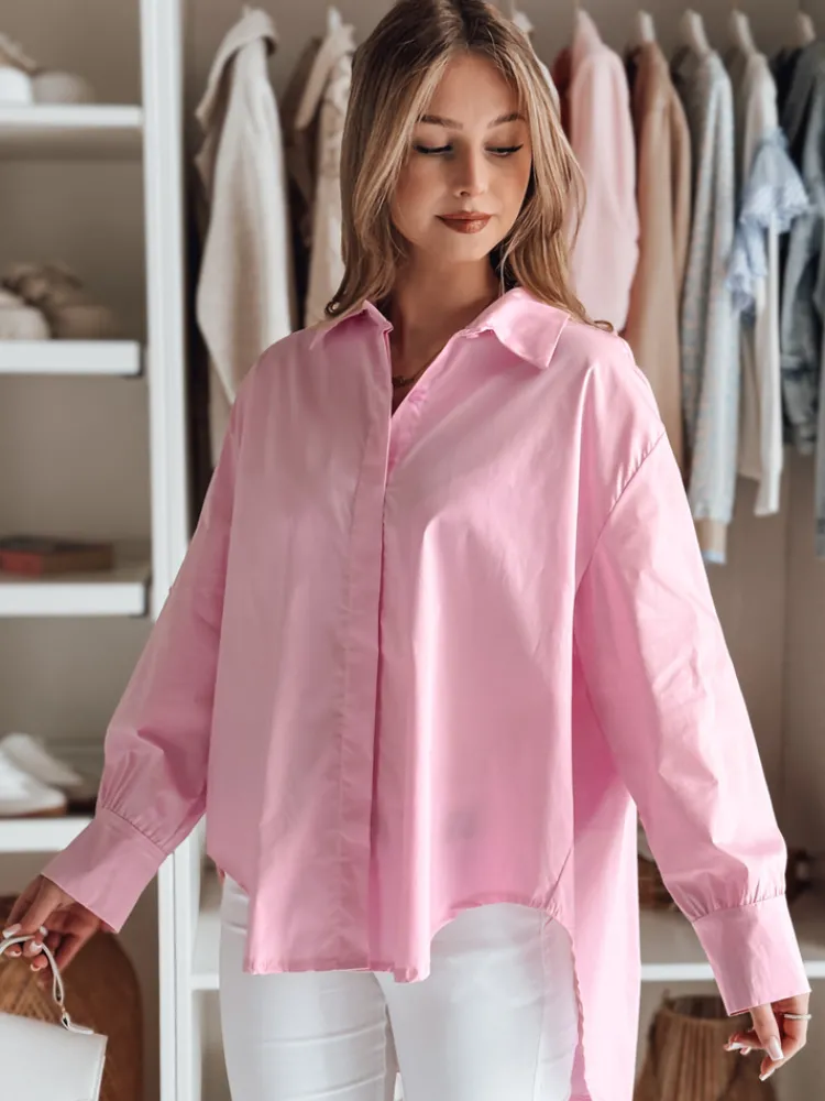 Koszule Damskie>Dstreet Koszula damska oversize z dłuższym tyłem BLUOSIZE różowa DY0459