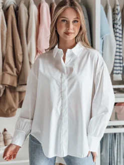 Koszule Damskie>Dstreet Koszula damska oversize z dłuższym tyłem BLUOSIZE biała DY0457