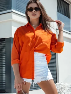 Koszule Damskie>Dstreet Koszula damska TRENDSET pomarańczowa DY0436