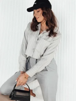 Koszule Damskie>Dstreet Koszula damska w paski GIRSA szara DY0402