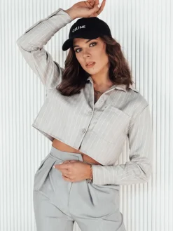 Koszule Damskie>Dstreet Koszula damska w paski GIRSA szara DY0402