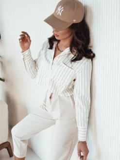 Koszule Damskie>Dstreet Koszula damska w paski GIRSA ecru DY0403