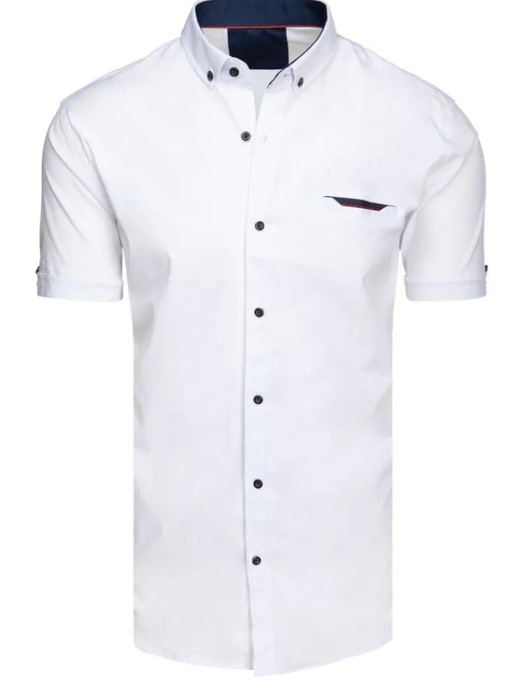 Wyjątkowe Okazje|Koszule Męskie>Dstreet Koszula męska regular z krótkim rękawem biała KX1053