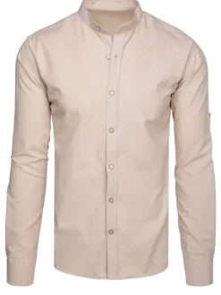 Wyjątkowe Okazje|Koszule Męskie>Dstreet Koszula męska slim ze stójką z długim rękawem beżowa DX2665
