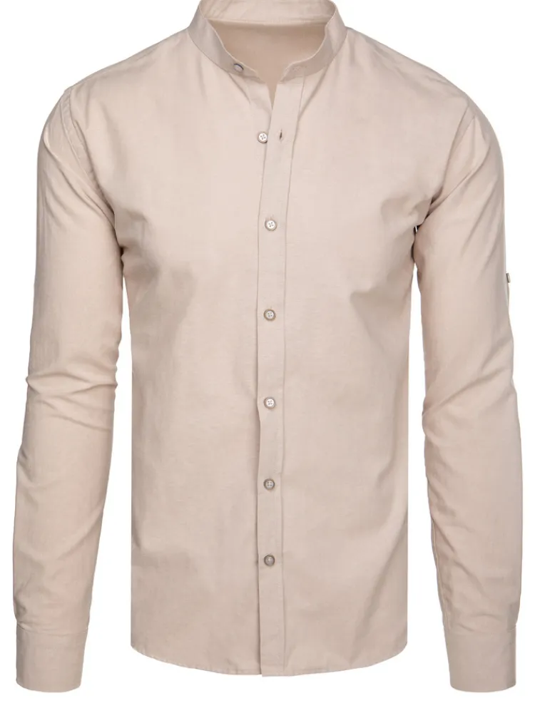 Wyjątkowe Okazje|Koszule Męskie>Dstreet Koszula męska slim ze stójką z długim rękawem beżowa DX2665
