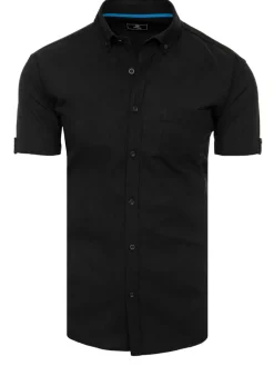 Wyjątkowe Okazje|Koszule Męskie>Dstreet Koszula męska z krótkim rękawem czarna KX0982