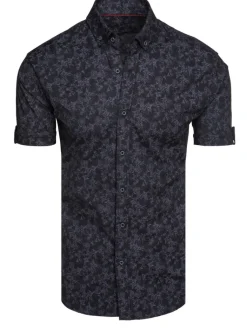 Wyjątkowe Okazje|Koszule Męskie>Dstreet Koszula męska z krótkim rękawem czarna KX1056