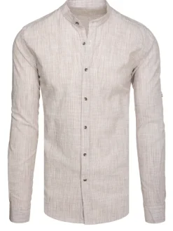 Wyjątkowe Okazje|Koszule Męskie>Dstreet Koszula męska ze stójką z długim rękawem brązowa DX2660