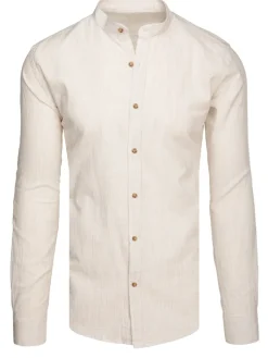 Wyjątkowe Okazje|Koszule Męskie>Dstreet Koszula męska ze stójką z długim rękawem jasnobeżowa DX2658