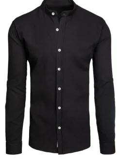 Wyjątkowe Okazje|Koszule Męskie>Dstreet Koszula męska ze stójką z długim rękawem czarna DX2637