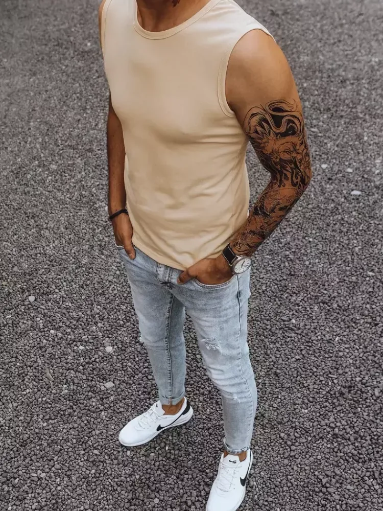 Koszulki Męskie>Dstreet Koszulka bez rękawów męska bez nadruku beżowa RX4918