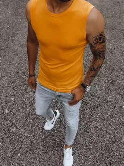 Koszulki Męskie>Dstreet Koszulka bez rękawów męska bez nadruku pomarańczowa RX4915