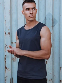 Koszulki Męskie>Dstreet Koszulka bez rękawów męska bez nadruku granatowa RX5622