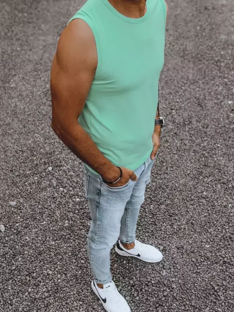 Koszulki Męskie>Dstreet Koszulka bez rękawów męska bez nadruku miętowa RX4916