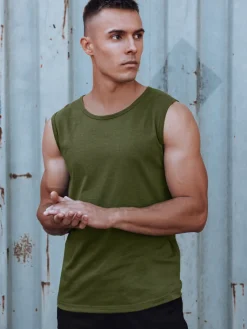 Koszulki Męskie>Dstreet Koszulka bez rękawów męska bez nadruku zielona RX5620