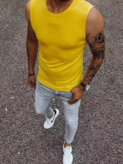 Koszulki Męskie>Dstreet Koszulka bez rękawów męska bez nadruku żółta RX4920