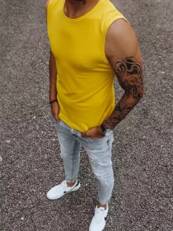 Koszulki Męskie>Dstreet Koszulka bez rękawów męska bez nadruku żółta RX4920
