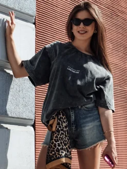 T-Shirty Damskie>Dstreet Koszulka damska KASEKEN grafitowa RY2649