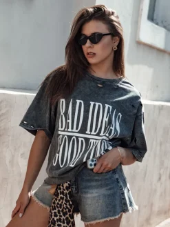 T-Shirty Damskie>Dstreet Koszulka damska z nadrukiem HAYATOUS grafitowa RY2648