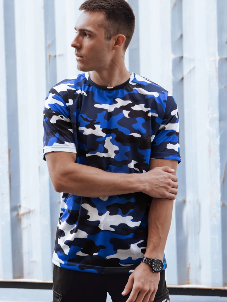 Koszulki Męskie>Dstreet Koszulka moro męska niebieska RX5596