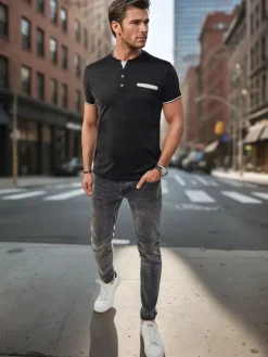 Koszulki Męskie>Dstreet Koszulka męska ala polo czarna RX5630