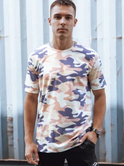 Koszulki Męskie>Dstreet Koszulka męska beżowa moro RX5589