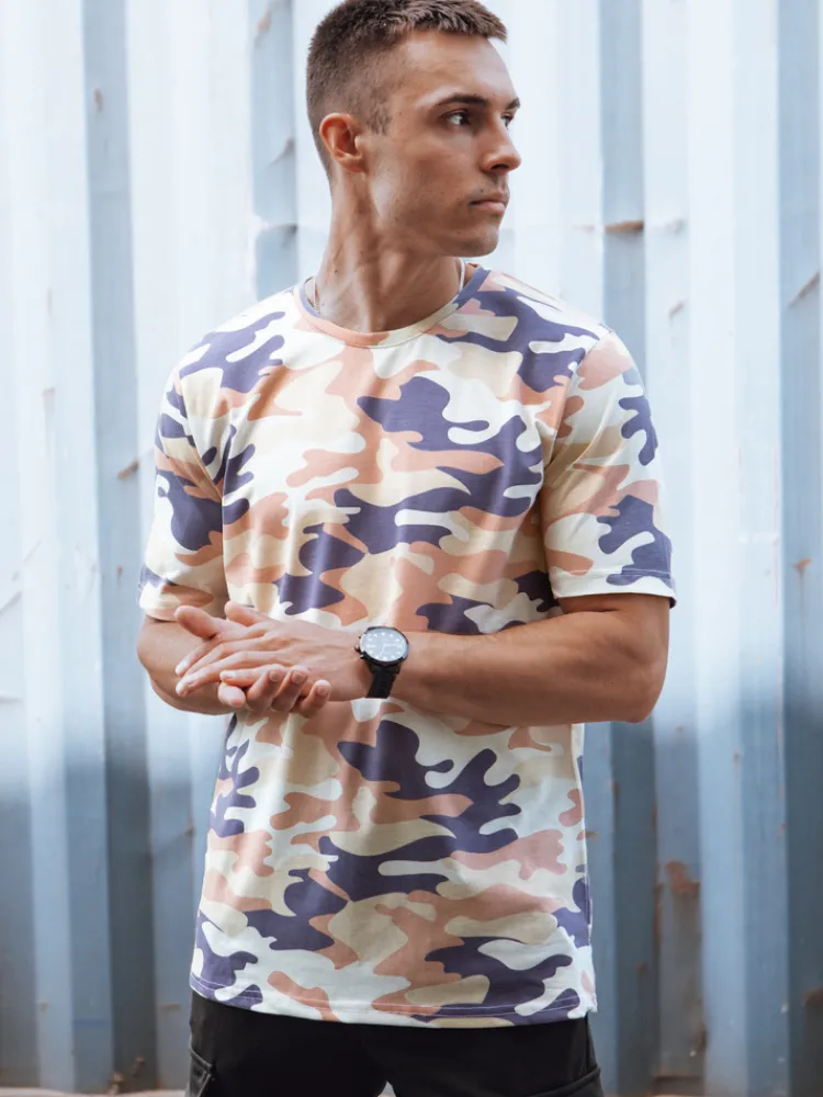 Koszulki Męskie>Dstreet Koszulka męska beżowa moro RX5589